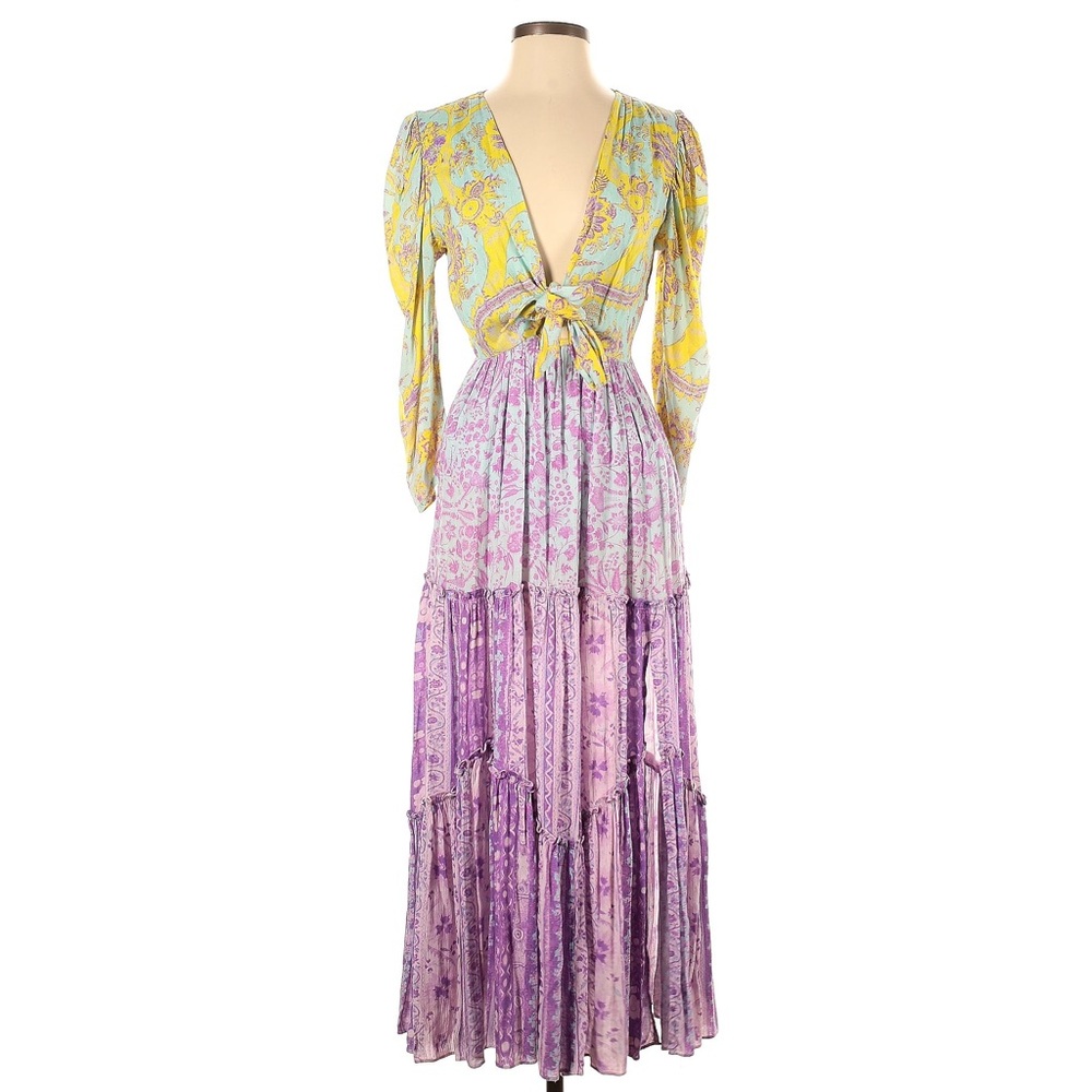 Hemant & Nandita tie front floral print color block midi sundress